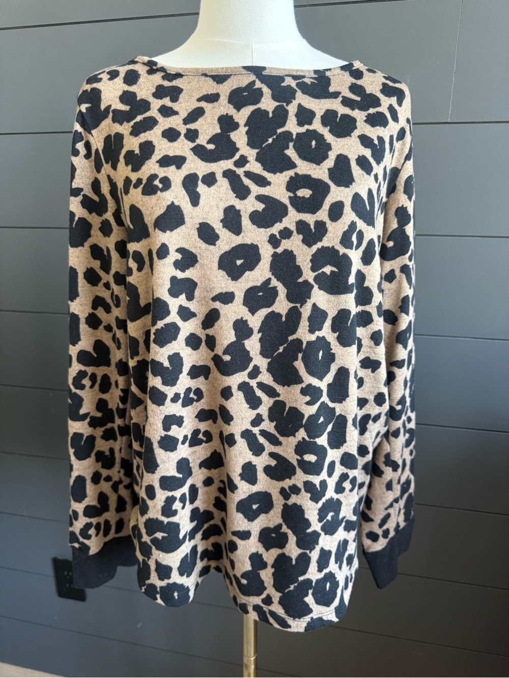 Pink Clover Leopard-Print Black and Tan Shirt
